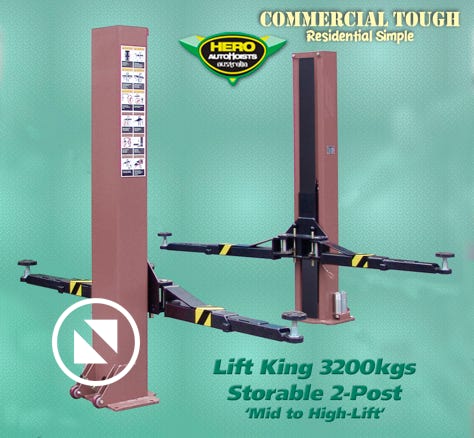 The Lift King Storable / Portable 3.20T 2-Post Service Hoist... can be used in multiple locations with the addition of extra sets of anchor bolts...