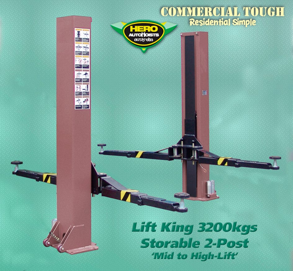 Our 3.20T Storable 2-Post Hoist is fantastic for limited height and/or width garages... and is superior in every way to the cheap copies..