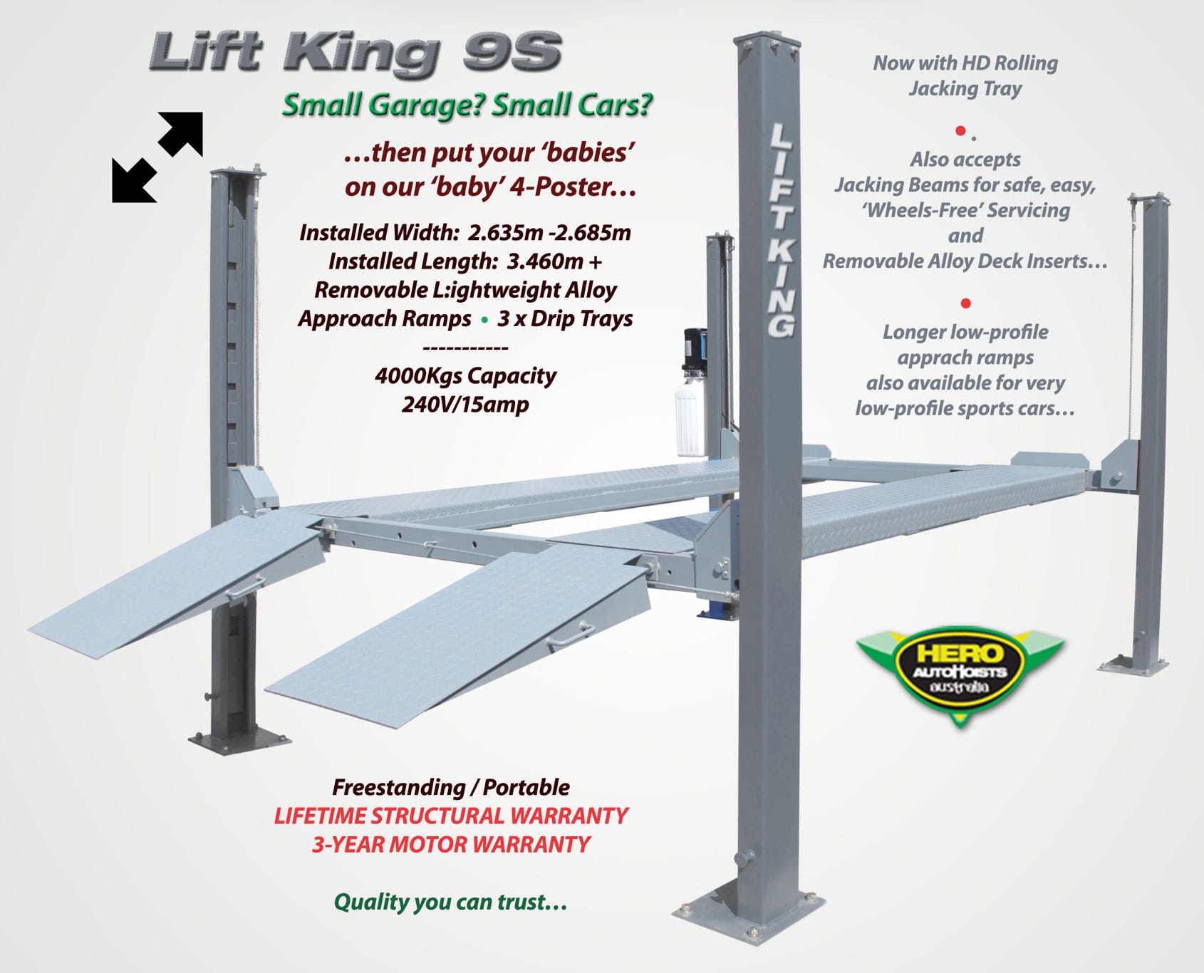 Short-Length Model / Standard Lift Height. Adjustable Ladder-Lock System.  2nd Gen Design. Euro Certified. 4000kgs Capacity