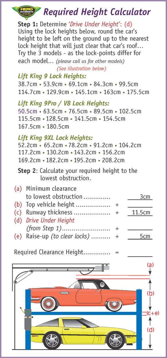 With this Required Height Calculator you csn work out how much height you need to stack your cars or other items...