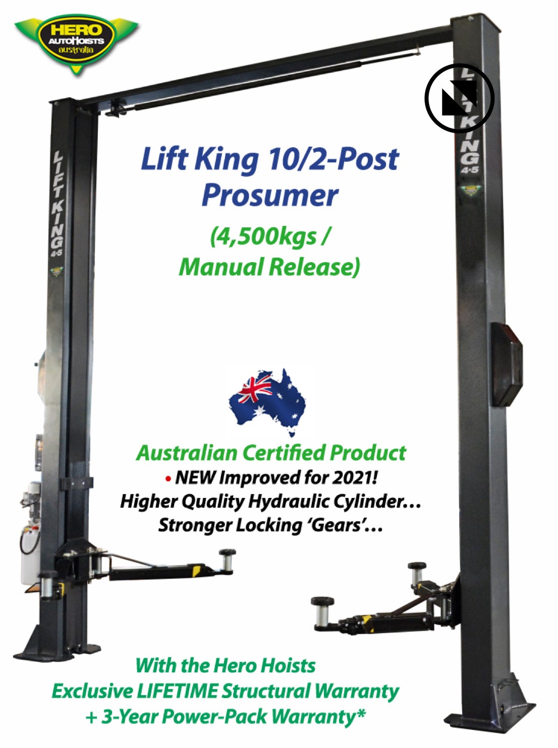 Lift King 2 Post Car Service Hoist, supplied with a 3-Phase Powerpack...