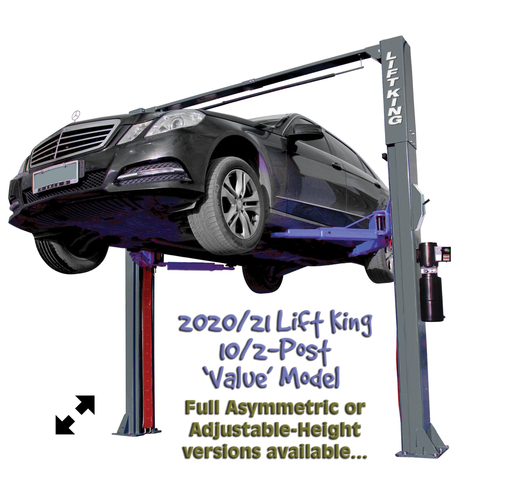 2 Post Car Hoist: Single-Point Manual-Lock Release Standard-sized model - installs into 3.870m height.  New 2018/19 Full Asymmetric Design with Double-S / Manganese Composite Posts.  Australian & Euro Certified  4500kgs Capacity 