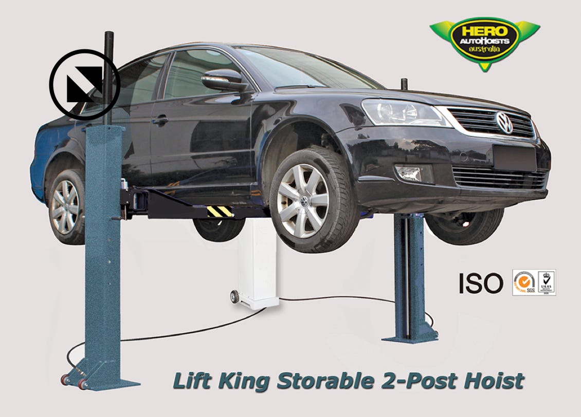 Lift King 2-Post Storable System rated at 2,700Kgs: Mid-Lift Height Design